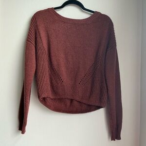 Aeropostale Cropped Knit Sweater Rust Brown Long Sleeve Women’s Medium